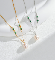 Collier en argent sterling 925 personnalisé avec zircon vert, collier statement en or, collier avec pendentif perle