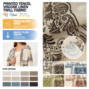 Tissu sergé respirant en mélange organique imprimé de lyocell, viscose et lin pour vêtements féminins, robes et chemises - Product Image 1