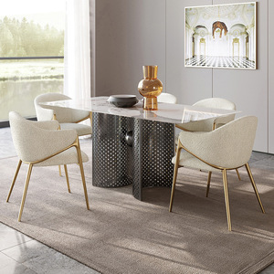 Sillón decorativo de nuevo diseño, silla de comedor Sherpa de lana de cordero de terciopelo con patas doradas - Product Image 3