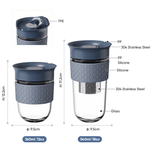 Mug de voyage en verre borosilicate <span class=keywords><strong>avec</strong></span> infuseur à thé et poignée en silicone, <span class=keywords><strong>tasse</strong></span> à café réutilisable <span class=keywords><strong>avec</strong></span> couvercle anti-fuite, infuseur à fruits, 18 oz, 12 oz - Product Image 2