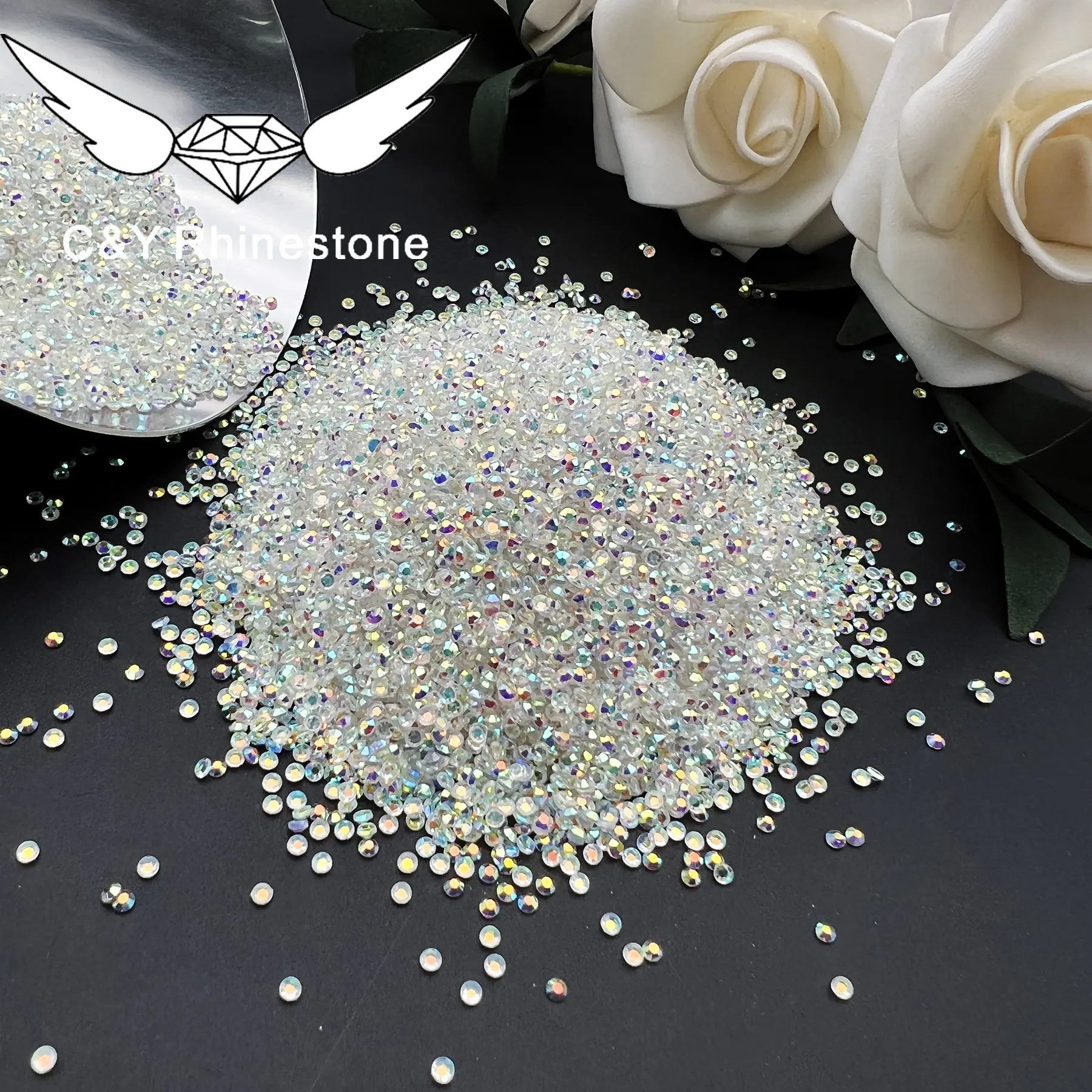 CY Best Selling Crystal Ab Transparent Bulk Flat Back Glass Non Hotfix Rhinestone Ss6