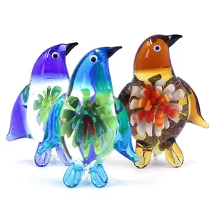 Creative Collection Flower Fork Art Handmade Murano Lampwor Animal Glass Penguin Figurine