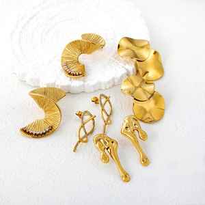 Pendientes Geométricos Irregulares con Baño de Oro de 18k, Engaste de Canal, Postes de Acero Inoxidable, Joyería de Moda para Fiestas - Product Image 1