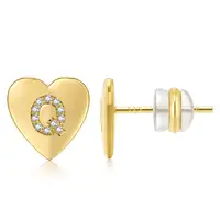 14K Real Gold Letter Alphabet Initial Earrings Stud Heart Shape Tarnish Free Earrings Zircon 925 Sterling Silver Earring Studs