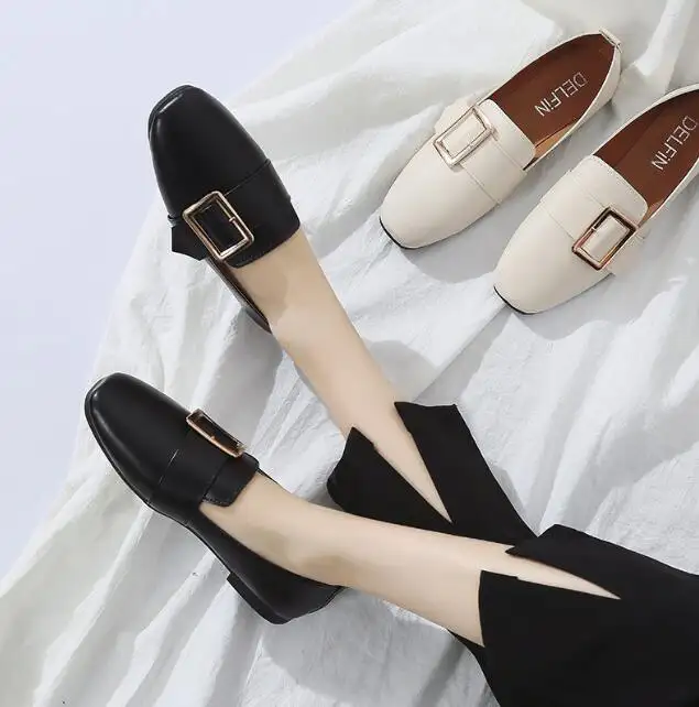 new Fashion Elegant Women Leather Wedges Dress Shoes Sexy Ladies Platform Two Way Wearing Square Buckle Shoes