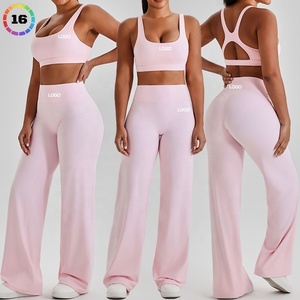 Ensemble de sport pour femme : Soutien-gorge de sport rembourré à dos évidé et pantalon de yoga évasé taille haute, idéal pour la gym et le fitness - Product Image 3
