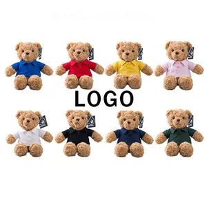 OEM ODM Custom logo small size brown teddy bears doll clothes in bulk manufacturers gift 12 inch polo tshirt stuffed plush toys