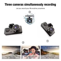 Kamera DVR Perekam Mengemudi Mobil, Kamera Spion Dash Cam 1080P 3 Lensa, Spion Belakang dengan G-sensor, Penglihatan Malam, MicroSD, Layar 2.0" Y15