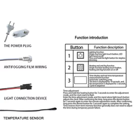 Désembueur intelligent 220V 5A 60W avec grand bouton, capteur tactile couleur unique, affichage LED de l'heure et de la température, IP22, détection 1,5m-3m