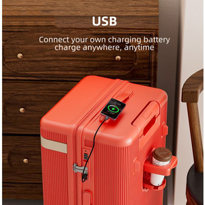 กระเป๋าเดินทางอเนกประสงค์พร้อมที่วางแก้ว ช่องเสียบ USB สำหรับชาร์จ และตะขอเกี่ยว  กระเป๋าเดินทางขนาดใหญ่คุณภาพสูง ขยายได้ ป้องกันรอยขีดข่วน - Product Image 4