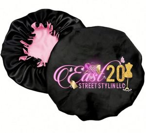 Customized Full Coverage Pattern Custom Logo Solid Color Adjustable Double Layer Satin <b>Bonnets</b> <b>for</b> Children Adult - Product Image 1