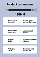 Cable USB4.0 Tipo-C de 13 cm para Computadora, Carga Rápida de 5A, Transmisión Rápida de 240W y 40Gbps