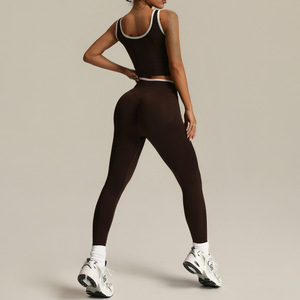 Conjunto Deportivo de Yoga de 2 Piezas para Mujer, Top Deportivo sin Mangas con Parches, Leggings Moldeadores de Cintura Alta, Traje de Yoga Deportivo - Product Image 3