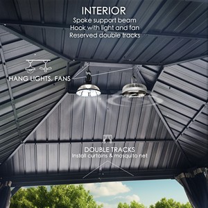 <span class=keywords><strong>Gazebo</strong></span> permanente de techo rígido de aluminio con mosquitera y marco de <span class=keywords><strong>metal</strong></span> de paredes laterales de privacidad