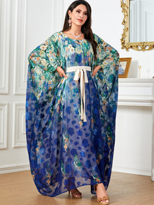 2025 nuovo Design Dubai <span class=keywords><strong>turchia</strong></span> romantico da donna abito a manica a pipistrello con stampa floreale abito da donna Abaya abito islamico per adulti per ragazze vacanze - Product Image 4
