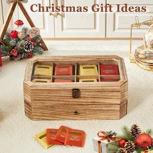 Wooden Tea Bag <b>Storage</b> <b>Box</b> With Lid Two Layer Organizer Rectangle Shape For Tea Coffee <b>Storage</b> Bins - Product Image 2