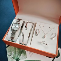 Montre carrée à quartz pour femme avec bracelet en alliage, ensemble de bijoux, options de couleurs, montre-bracelet pour femme, vente en gros