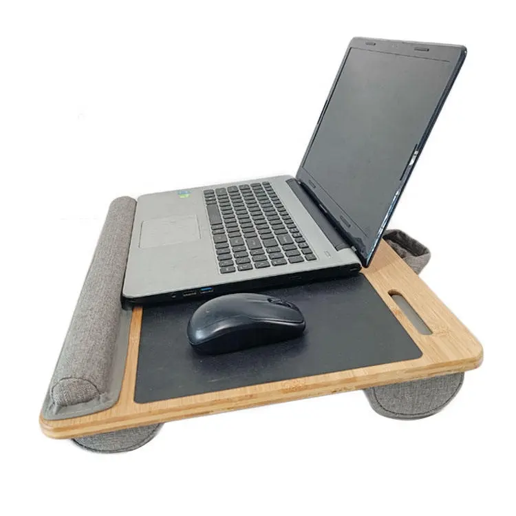Mesa portátil de madera para ordenador portátil, soporte de bambú personalizado, con almohada y cojín, alfombrilla para ratón