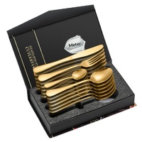 Ensemble de couverts en acier inoxydable le plus vendu, 24 pièces, finition miroir, boîte cadeau minimaliste avec couteaux à steak, fourchettes, cuillères