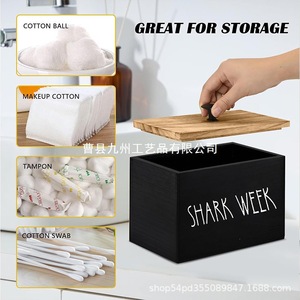 กล่องเก็บของไม้มีฝาปิด ทรงสี่เหลี่ยม ลายฉลุ Shark Week ที่ใส่กระดาษทิชชู่ในห้องน้ำ กล่องจัดระเบียบอุปกรณ์อาบน้ำ - Product Image 4