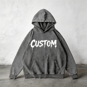 Felpa con Cappuccio Personalizzata Nera da Uomo, in Cotone Lavato Vintage di Alta Qualità, Pesante, con Maniche Raglan a Quarto di Manica e Stampa 3D in Schiuma, MOQ 1 - Product Image 1