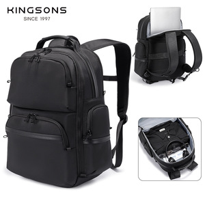 Kingsons Men's Business <b>Backpack</b> 20-35L Waterproof Multi Compartment Travel Bag <b>Black</b> Solid Color - Product Image 4