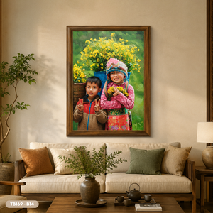 Peinture à l'huile ethnique du Nord-Ouest du Vietnam pour enfants, faite à la main sur toile, service OEM ODM, modèle TB169-B14 - Product Image 5
