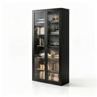 Armoire de rangement autoportante en acier avec porte en verre trempé noir, bibliothèque et unité de classement pour bureau à domicile et salon