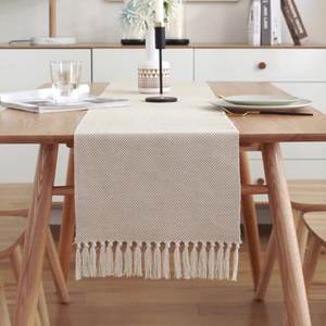 Runner da tavolo <span class=keywords><strong>Beige</strong></span> con struttura bianca con decorazioni da tavola rifinite in nappa per la festa nuziale della <span class=keywords><strong>cucina</strong></span> della sala da pranzo - Product Image 1