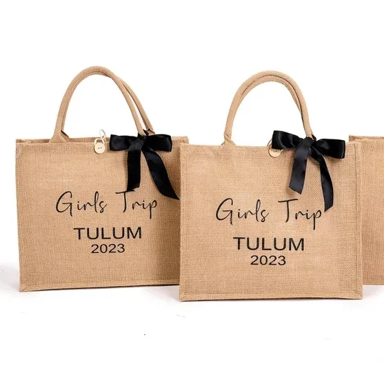 Bridal Party Customized Tote Jute Bags Personalized Bridesmaid Proposal Wedding Gifts Reusable Eco Friendly Beach Bags With Name