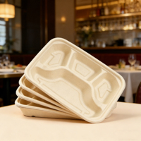 Barquette alimentaire jetable compostable moderne Hainan Go Food, assiettes biodégradables à 4 compartiments en bagasse de canne à sucre, boîte à lunch, plateau alimentaire