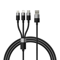 Câble de données Type-C trois-en-un haute vitesse 3,5 A à charge rapide, en nylon tressé, conception multifonctionnelle à trois têtes pour iOS