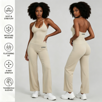 Ensemble de sport nude personnalisé de haute qualité : Haut de yoga à col halter en V avec bretelles réglables et Leggings taille haute très élastiques – Ensembles de yoga