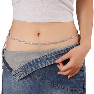 Waist <b>Chain</b> Rhinestone Gemstone <b>Thin</b> Belt For Women European Style Daily Wear Hip Hop Fashion Body <b>Chain</b> - Product Image 3