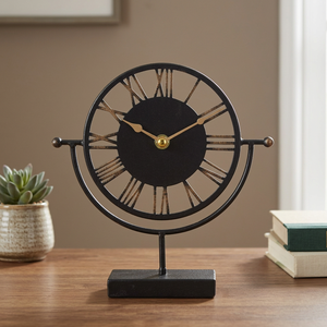 Premium Metal Tabletop <b>Clock</b> with Roman Numeral Dial and Rotating Decorative Frame for Home Office <b>Desk</b> Living Room Decor Accent - Product Image 2