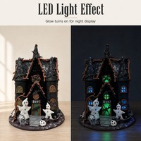Figurine de maison hantée d'Halloween en pâte à modeler faite à la main avec lumière LED, citrouille, fantôme, décoration de table vintage