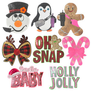 Serie de Papá Noel bordado hierro en parches árbol de Navidad/lazo/Estrella <span class=keywords><strong>Grite</strong></span> borde dorado parche de Navidad de gran tamaño - Product Image 1