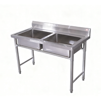 Wastafel Dapur Modern dari Baja Anti Karat, Bak Cuci dengan Sambungan Las, Wastafel Komersial untuk Restoran