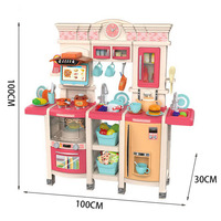 MILI 100cm Grande Cuisine en Plastique de Simulation, Ensemble Éducatif Sûr pour Enfants avec Robinet Électrique, Four Vapeur et Pulvérisateur pour Jeu
