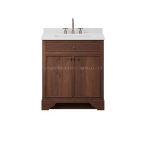 Traditional Solid Wood Bathroom Vanity 60 In Floor Standing Dark Finish Ceramic Basin With <b>Drawers</b> Rectangle Shape - Product Image 4