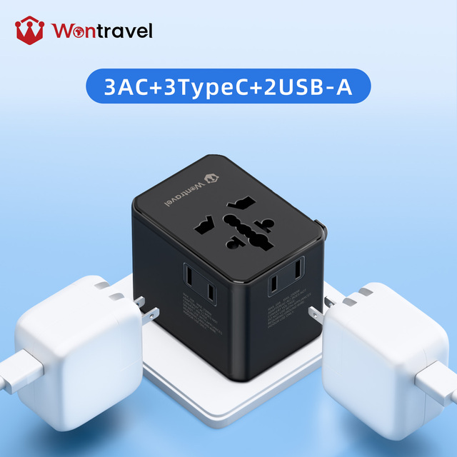 Wontravel Mini GaN 70W Multi Plug 3AC Sockets Travel Adaptor Worldwide Charger International Universal Travel Adapter 8 in 1