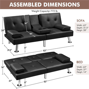 Sillón reclinable de cuero Reversible <span class=keywords><strong>Loveseat</strong></span> plegable <span class=keywords><strong>cama</strong></span> ajustable convertible futón sofá <span class=keywords><strong>cama</strong></span> <span class=keywords><strong>Cama</strong></span> Schlafsofa - Product Image 2