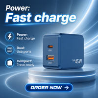 NIUBAILE AC-A045-A Chargeur mural ultra mini pliable 45W GaN avec câble de 1,8 m, ports Type-C/USB, charge rapide 18W PD3.1/FCP, respectueux de l'environnement
