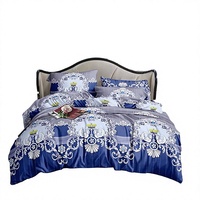 Parure de lit 4 pièces en coton tissé imprimé Trois Places, toucher coton, 300 fils, comprenant 1 housse de couette, 2 draps et 2 taies d'oreiller, toutes saisons, pour la maison