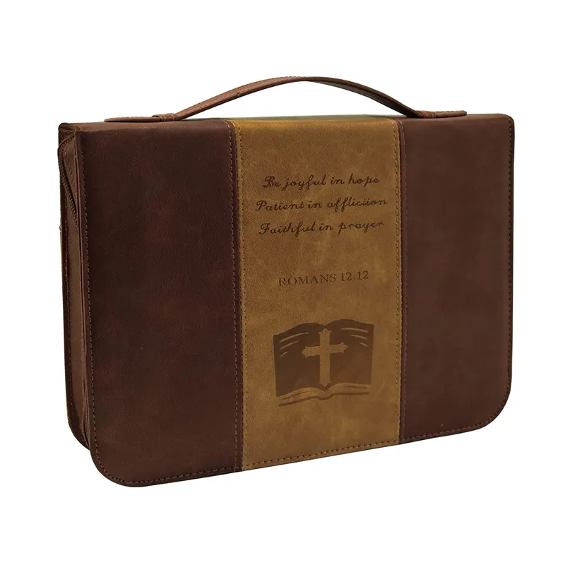 Borsa da trasporto per uomo con custodia per bibbia borsa per libri di grandi dimensioni con cerniera resistente custodia in pelle marrone Vintage con cerniera