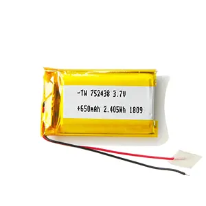TW Factory Price of 752438 Rechargeable Lipo 650mAh 3.7V Battery