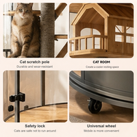 Enclos pour chat rond en bois massif durable avec bordure de sécurité en maille anti-évasion, villa pour chat d'intérieur