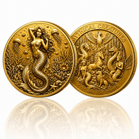 Pièce commémorative de luxe en cuivre fin .999 de 5 oz, créatures mythiques, plaquée or, relief 3D, sirène, souvenir avec boîte cadeau