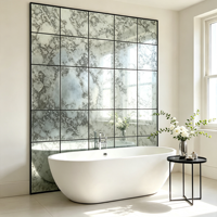Copper-free Waterproof Solid European Style Vintage Oxidized Antique Silver Mirror Glass Sheet for Hotel Lobby Wall Interior