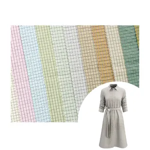 Tela de camisa teñida de hilo lavable para hombres, decoración del hogar, tela de Seersucker para uniforme escolar, tela de falda a cuadros personalizada